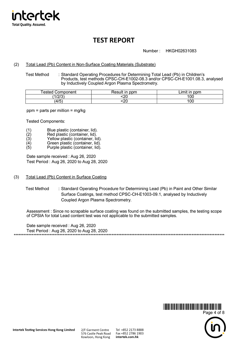 Intertek FDA 테스트 리포트 (Lead Content)
