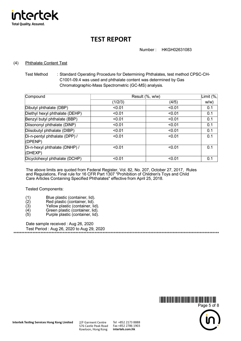 Intertek FDA 테스트 리포트 (Phthalate)